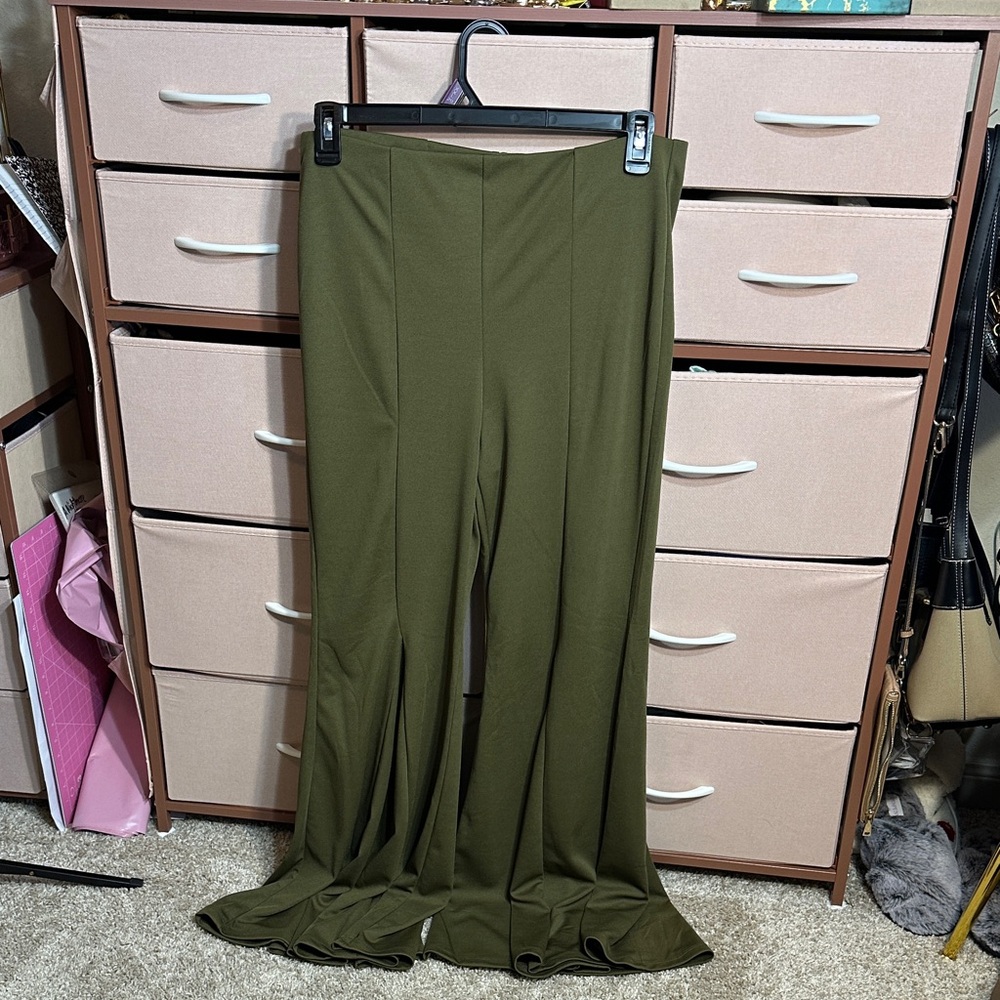 Olive Green Wide-Leg Pants